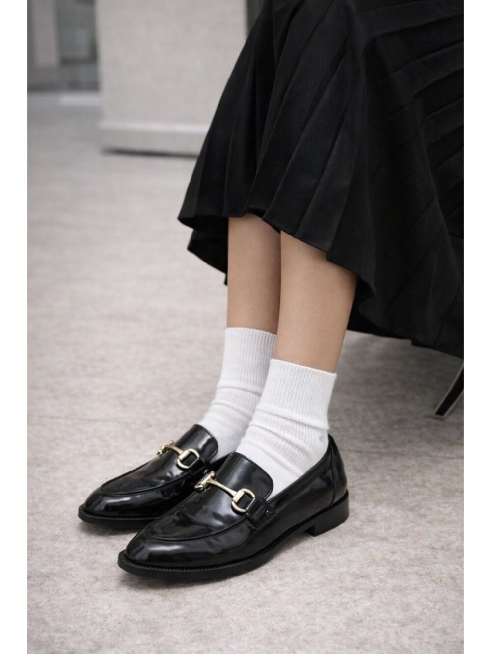 J.Crew Black Patent Leather Horsebit Loafers Women Size 7.5 Slip On Gold Bit
